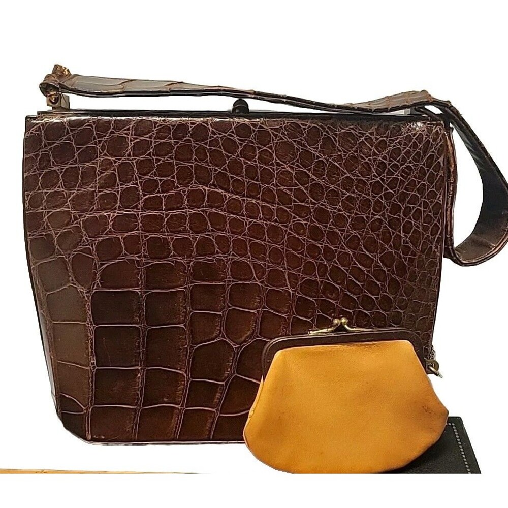 Vintage Rendl Alligator Leather Handbag Purse, Classic Cognac Brown, 1950’s Coin